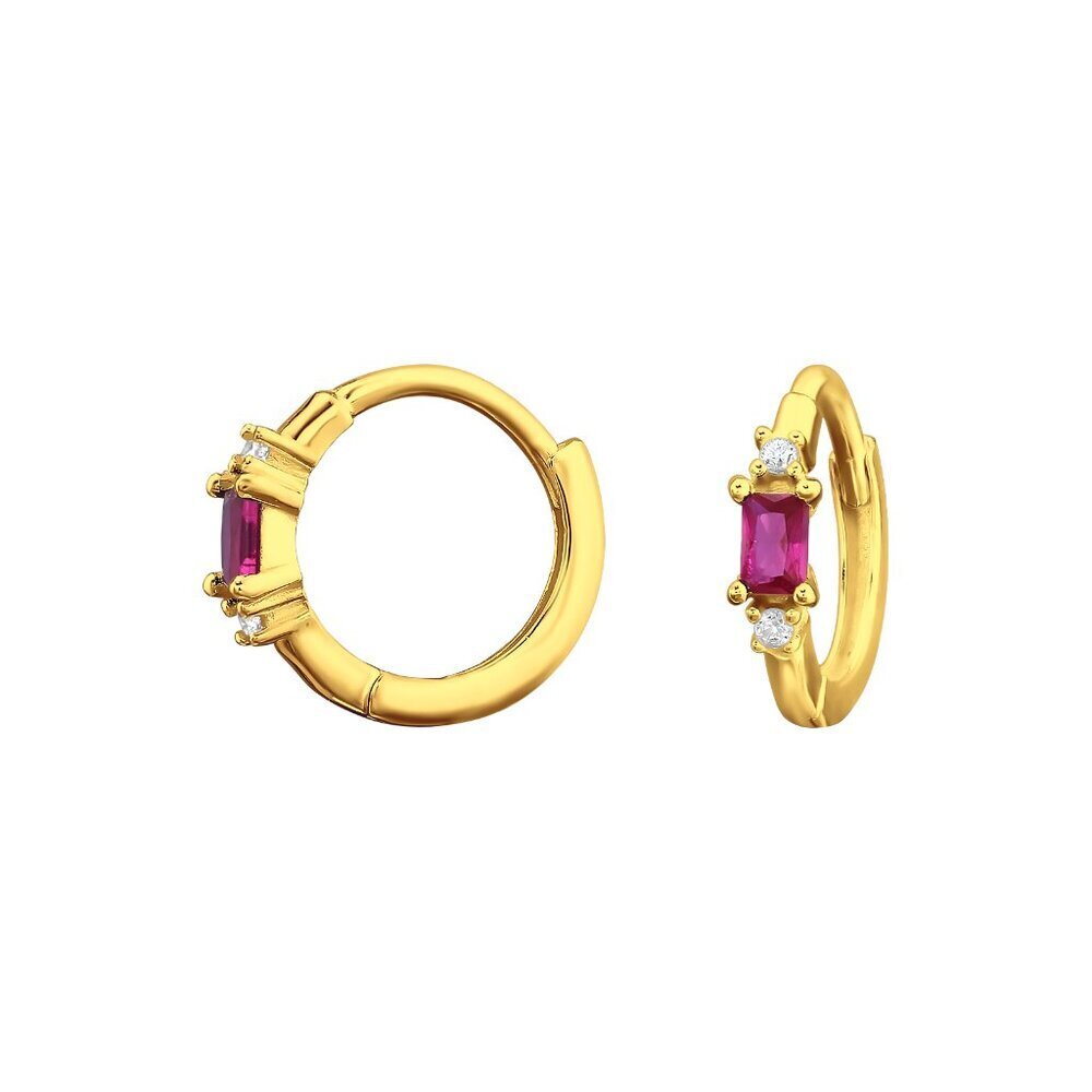 14k Gold Vermeil Ruby Baguette Huggie Hoops - Elegant Everyday Earrings